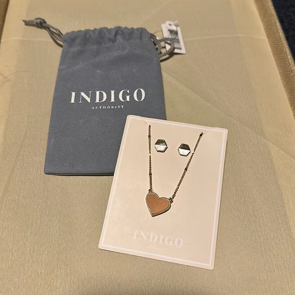 Indingo Authority Elliana Pave Peach & Gold Necklace & Earring Set